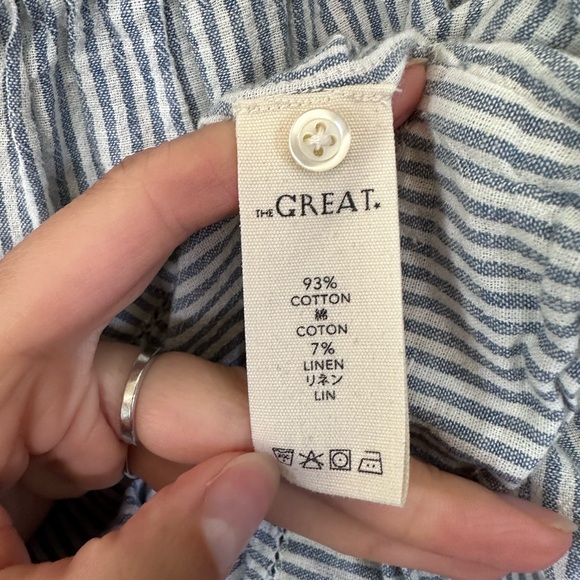 The Great. The Shepherd Stripe Cotton & Linen Top Shirt Size 0 - Picture 9 of 9